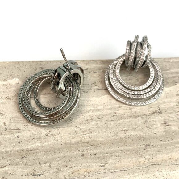 NEW~ Anthropologie Shashi Roux Silver & Cubic Zirconia Door Knocker Earrings - Picture 9 of 15